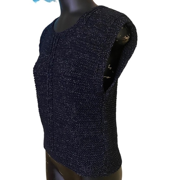 Vintage H.v.T. Black and Silver Lurex Crochet Knit Top Size Small - Picture 3 of 7